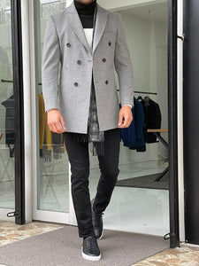 Mantonis Gray Slim Fit Double Breasted Wool Long Coat-baagr.myshopify.com-Jacket-brabion