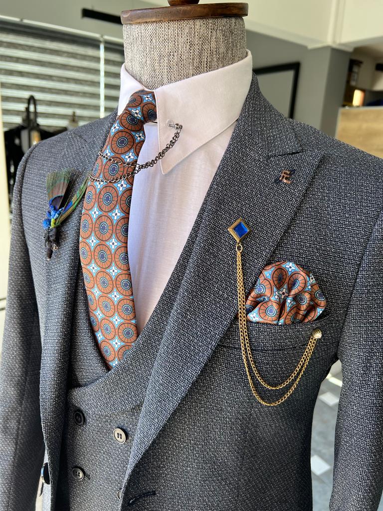 Bojoni Louis Blue Slim Fit Peak Lapel Suit 