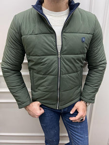 Rick Slim Fit Double Colored Khaki & Dark Blue Quilted Coat