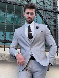 Bojoni Astoria Slim Fit Self-Patterned Pointed Gray Suit