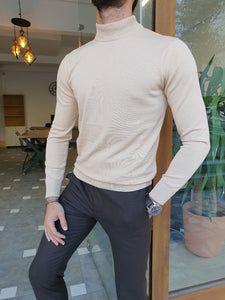 Bojo Slim Fit Long Sleeve Beige Turtleneck-baagr.myshopify.com-sweatshirts-BOJONI