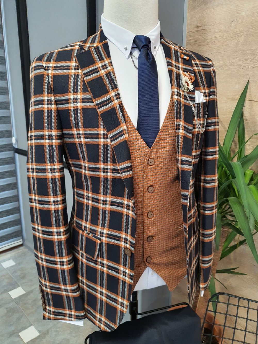 Bari Brown Slim Fit Plaid Suit-baagr.myshopify.com-suit-BOJONI