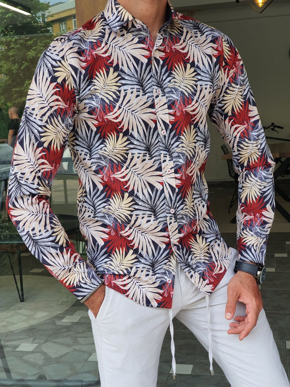 Capani Claret Red Slim Fit Patterned Shirt-baagr.myshopify.com-Shirt-BOJONI