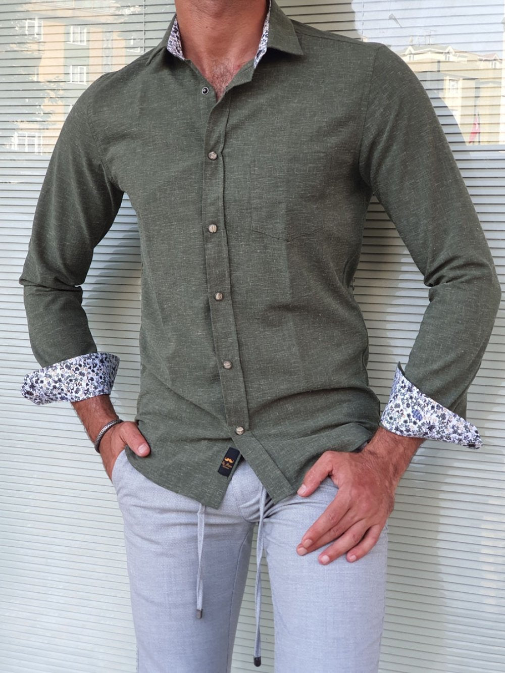 Major Khaki Slim Fit Patterned Shirt-baagr.myshopify.com-Shirt-BOJONI
