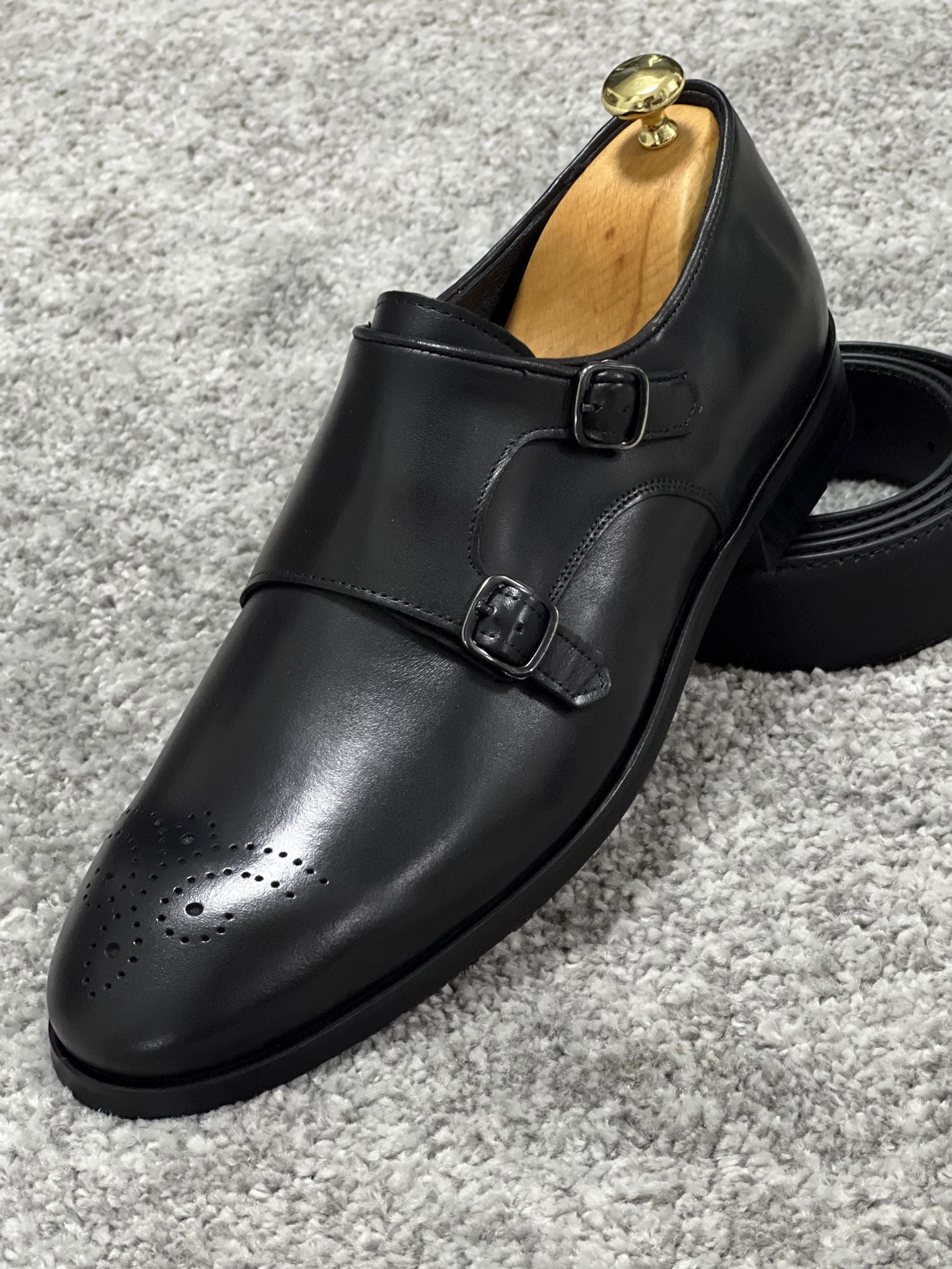 Louis Special Edition Neolite Sole Double Monk Stap Black Shoes | VICLAN