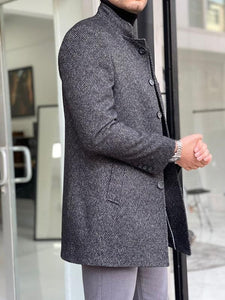Bojo Black Slim Fit Judge Collar Wool Long Coat-baagr.myshopify.com-Jacket-BOJONI