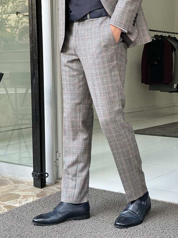 Bojo Beige Slim Fit Notch Lapel Plaid Wool Suit-baagr.myshopify.com-suit-BOJONI