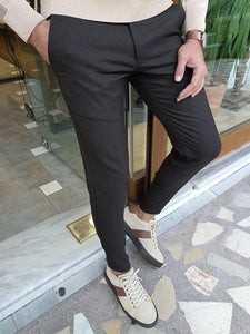 Bastoni Dark Brown Slim Fit Linen Pants-baagr.myshopify.com-Pants-BOJONI