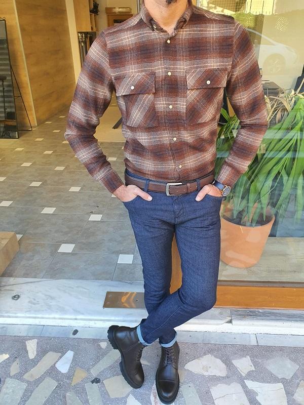 Bojo Brown Slim Fit Plaid Lumberjack Shirt-baagr.myshopify.com-Shirt-BOJONI