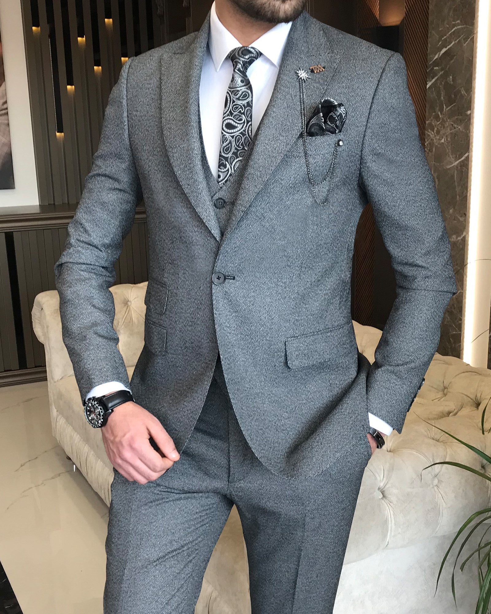 Bojoni Amato Slim Fit Gray Suit