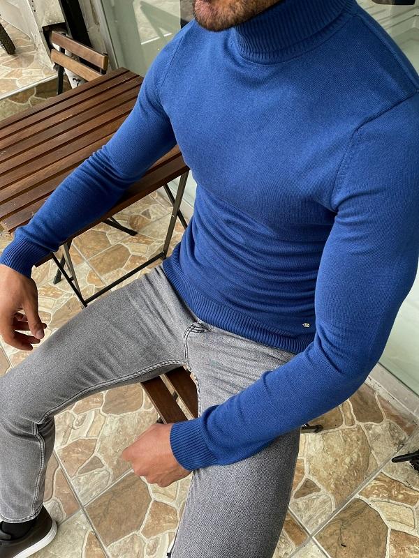 Casani Blue Slim Fit Turtleneck Sweater-baagr.myshopify.com-sweatshirts-BOJONI