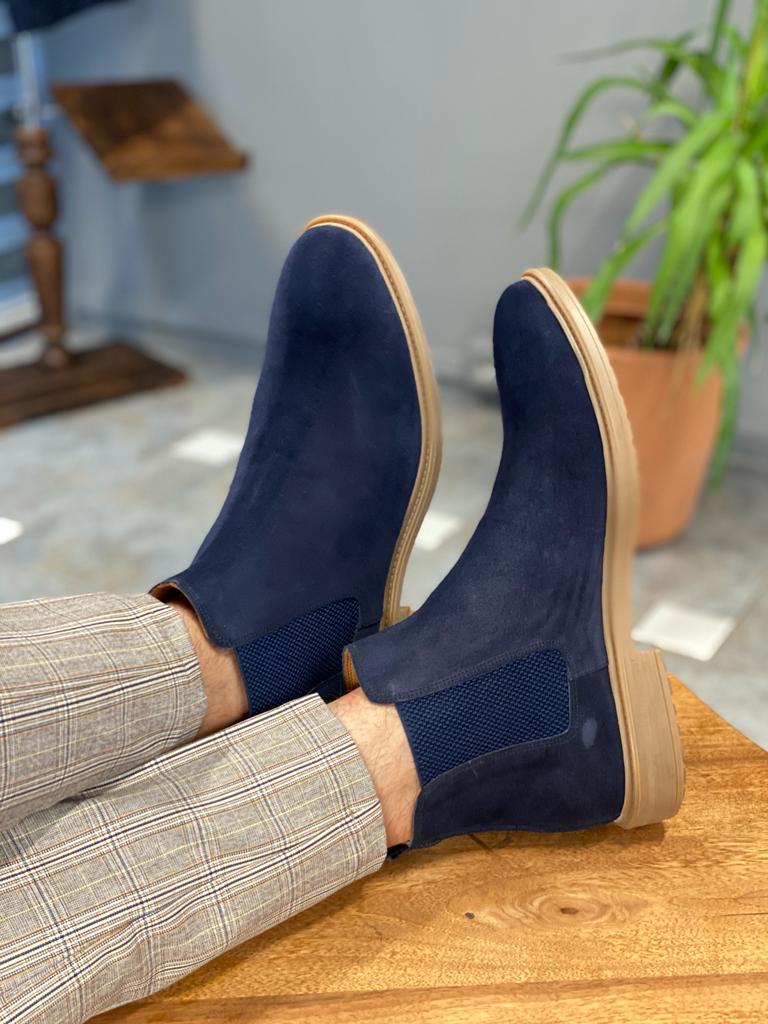 Bojoni Clifton Navy Blue Suede Chelsea Boots 