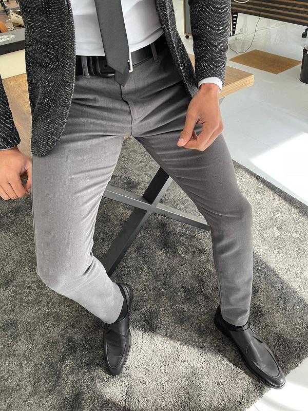 Bastoni Gray Slim Fit Cotton Lycra Pants-baagr.myshopify.com-Pants-BOJONI
