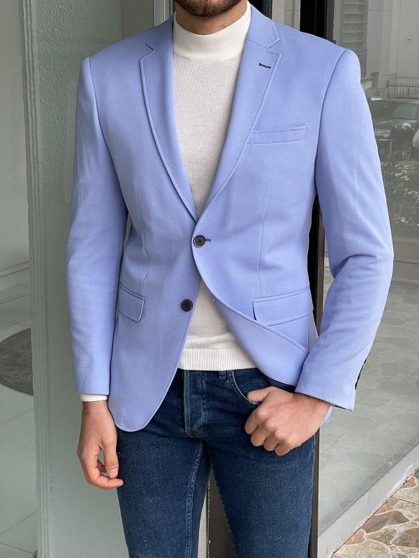 Bojoni Morris Blue Slim Fit Cotton Blazer 