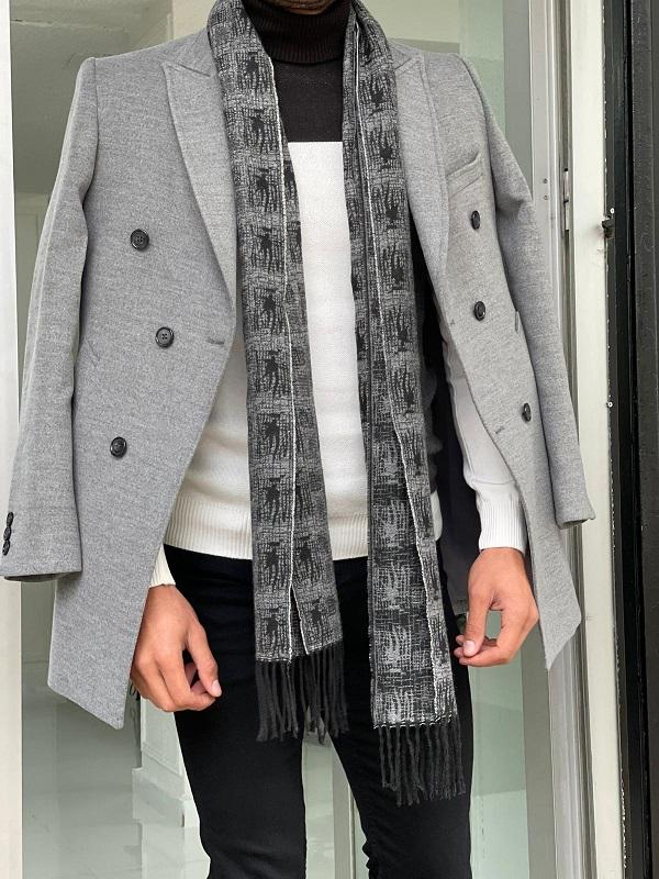 Mantonis Gray Slim Fit Double Breasted Wool Long Coat-baagr.myshopify.com-Jacket-brabion