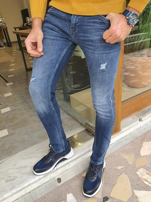 Frezo Blue Slim Fit Distress Jeans-baagr.myshopify.com-Pants-BOJONI