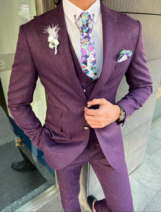 Bojoni Danielle Purple Slim Fit Peak Lapel Suit