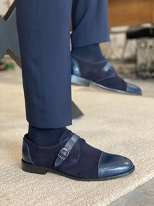 Bojoni Lorentti Dark Blue Suede Buckle Shoes-baagr.myshopify.com-shoes2-BOJONI