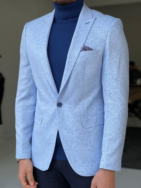 Bojo Blue Slim Fit Patterned Linen Blazer-baagr.myshopify.com-blazers-BOJONI