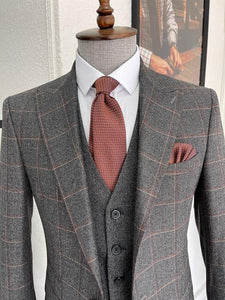 Severi Dark Gray Slim Fit Peak Lapel Plaid Wool Suit-baagr.myshopify.com-suit-BOJONI