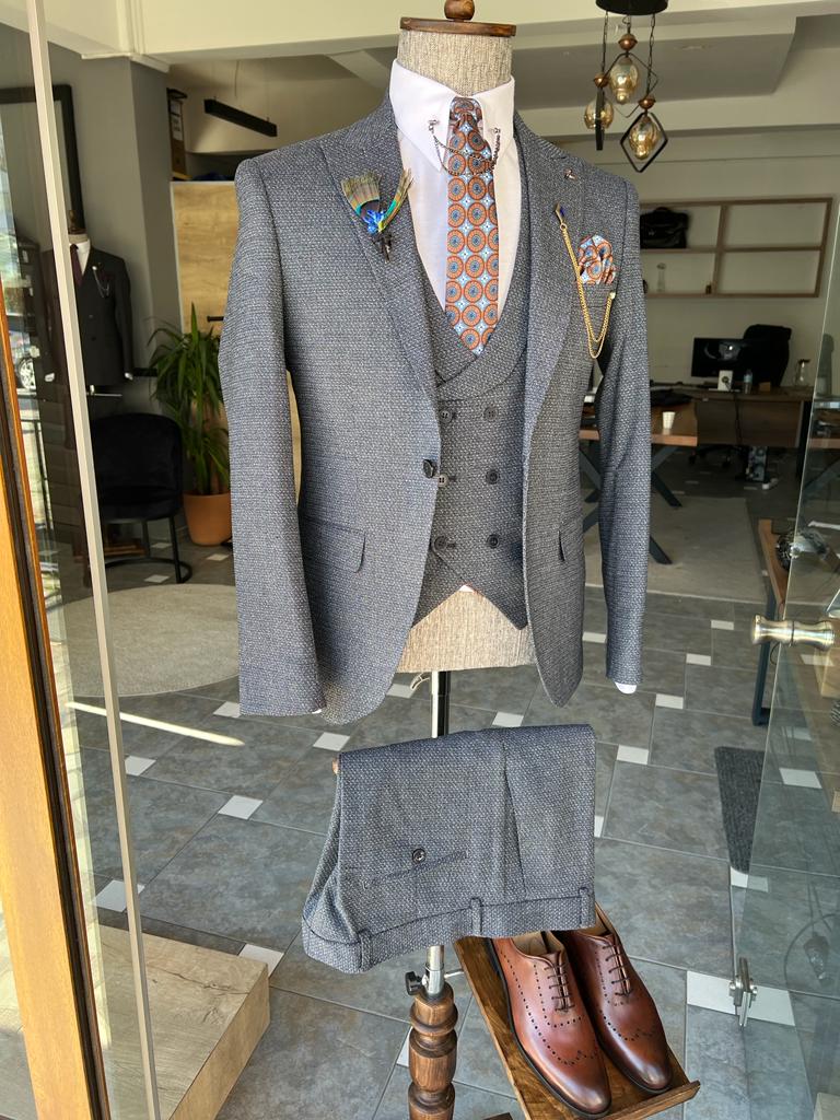 Bojoni Louis Blue Slim Fit Peak Lapel Suit 