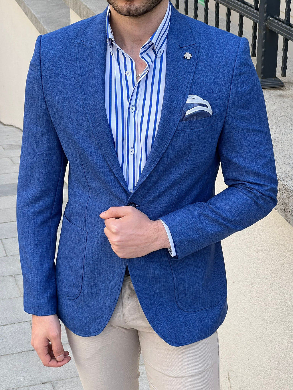 Bojoni Montebello Slim Fit High Quality Cotton Sax Blazer 