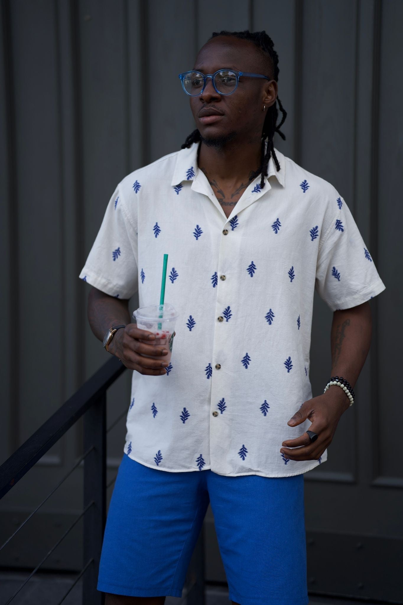 Bojoni Uluwatu Slim Fit Patterned Short Sleeve White Shirt