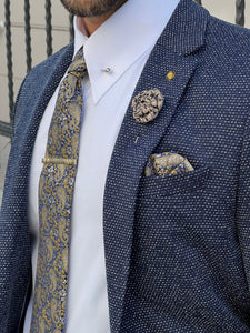 Bojoni Astoria Slim Fit High Quality Mono Collar Knitted Indigo Blazer