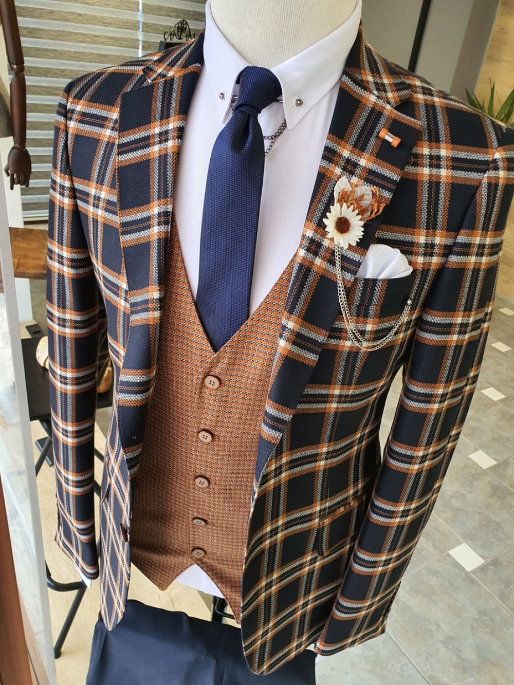 Bari Brown Slim Fit Plaid Suit-baagr.myshopify.com-suit-BOJONI