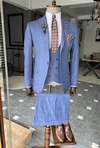 Bojoni Fremont Blue Slim Fit Peak Lapel Suit 