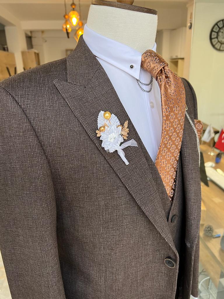 Bojoni Louis Brown Slim Fit Peak Lapel Suit 