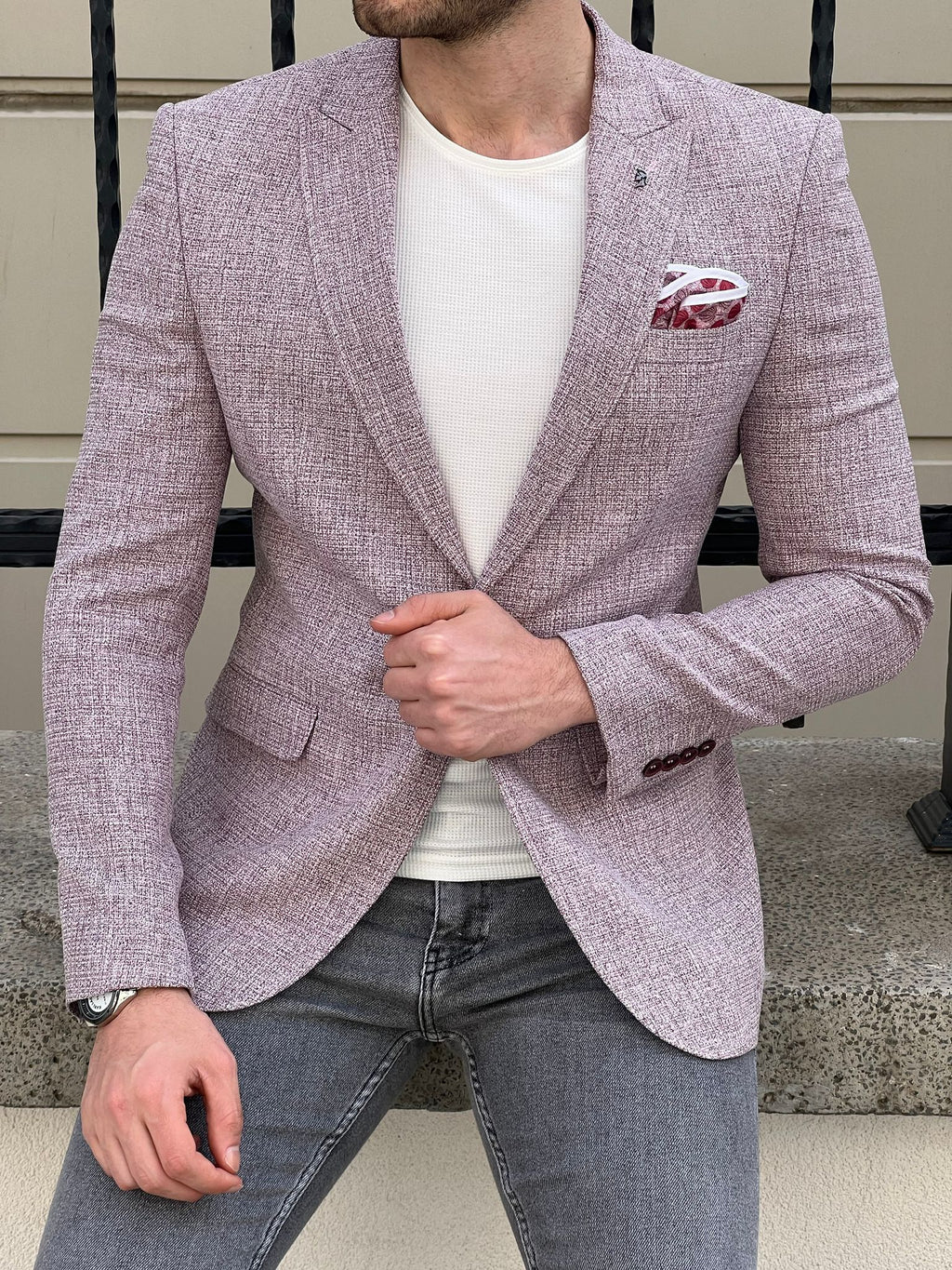 Bojoni Montebello Slim fit Knitted Claret Red Blazer 