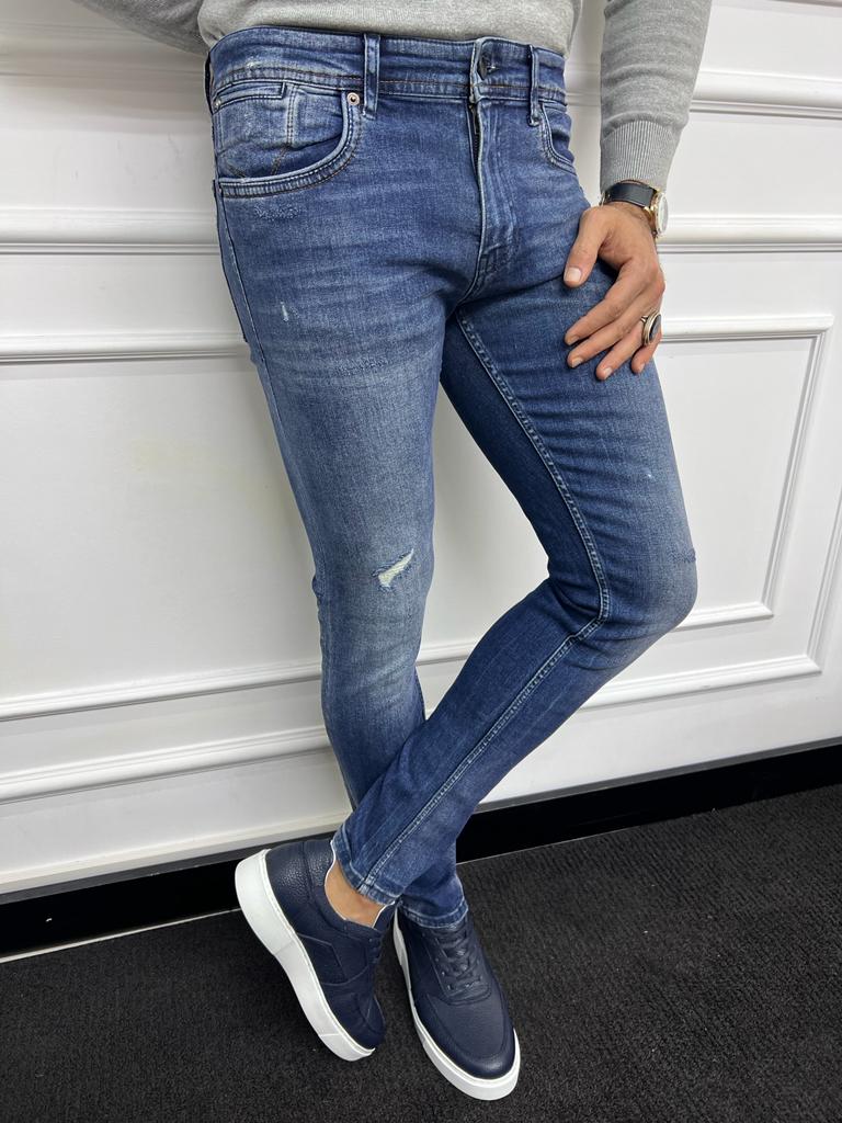 Leon Slim Fit Ripped Blue Jeans