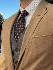 Bojoni Perris Light Brown Slim Fit Peak Lapel Linen Suit 