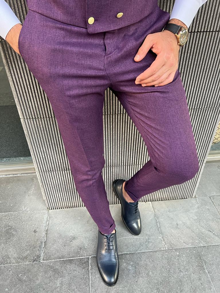 Bojoni Danielle Purple Slim Fit Peak Lapel Suit