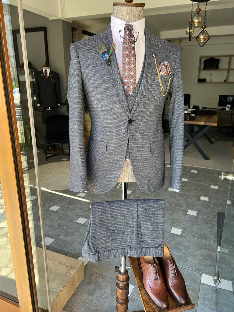 Bojoni Louis Blue Slim Fit Peak Lapel Suit 