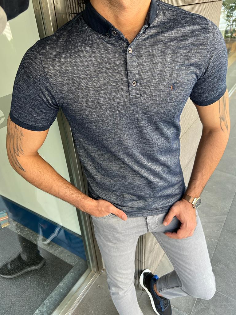 Giovanni Mannelli Slim Fit Blue Polo Short Sleeve Tees