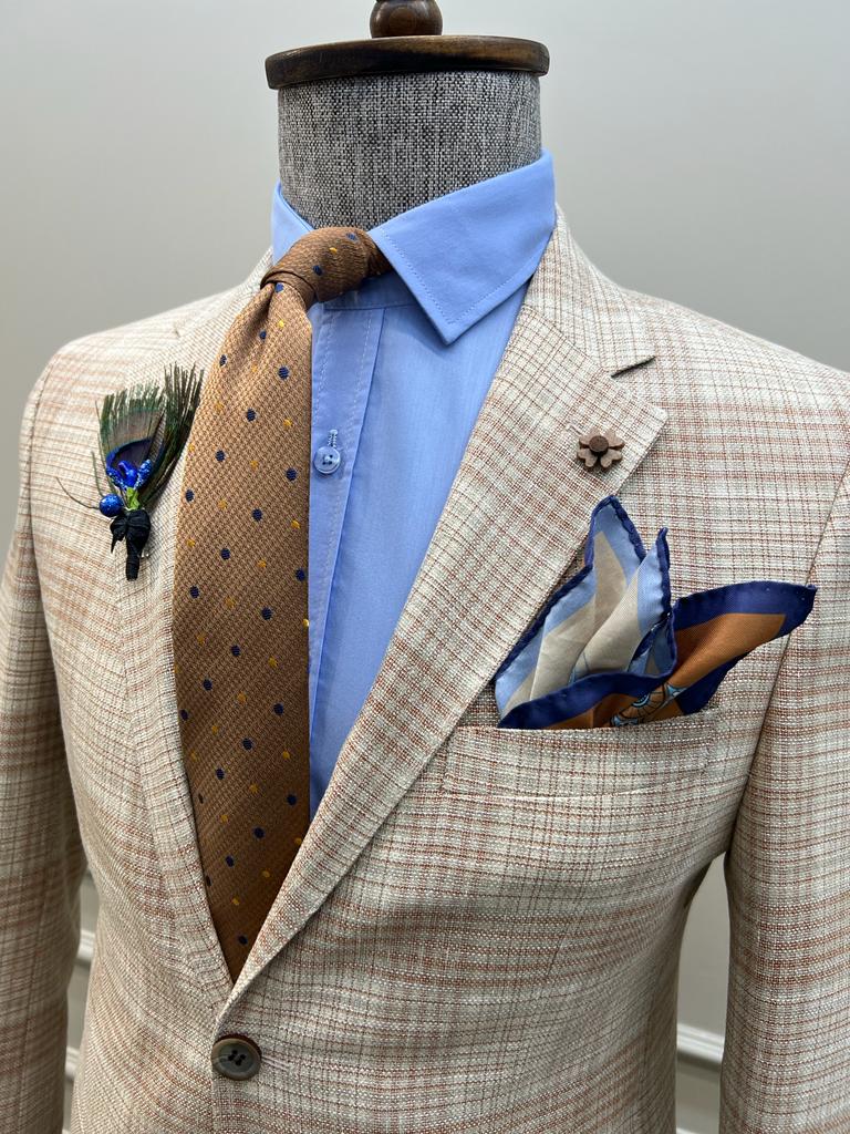 Giovanni Mannelli Slim Fit Striped Beige Suit