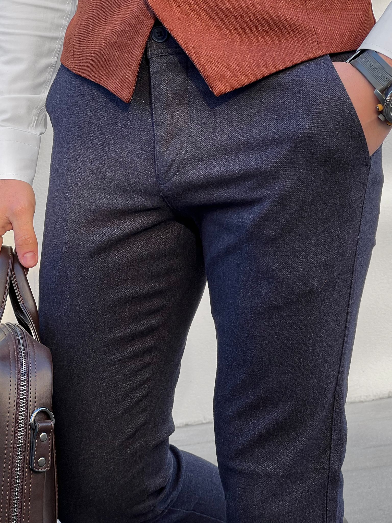 Louis Slim Fit Self Patterned NavyCotton Pants