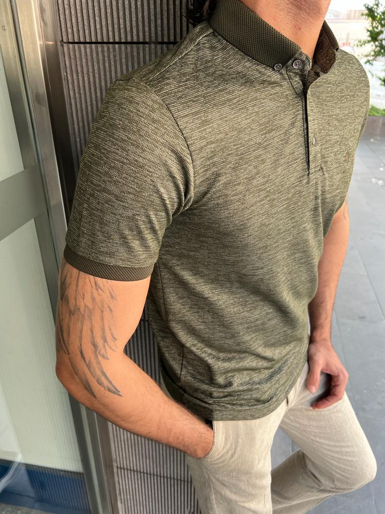 Giovanni Mannelli Slim Fit Khaki Polo Short Sleeve T-shirt