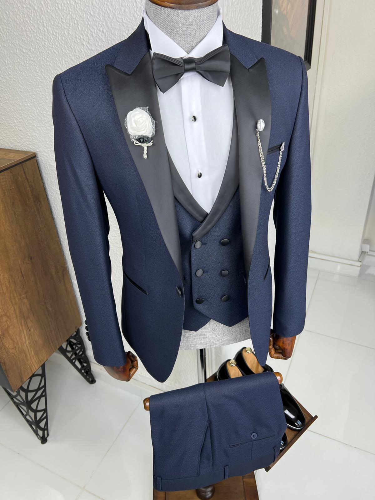 Luxe Slim Fit Dovetail Collared Navy Blue Tuxedo