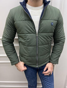 Rick Slim Fit Double Colored Khaki & Dark Blue Quilted Coat