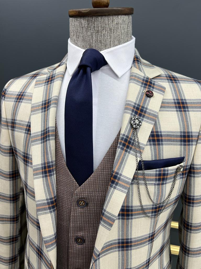 Benson Slim fit Plaid Striped Blue Suit