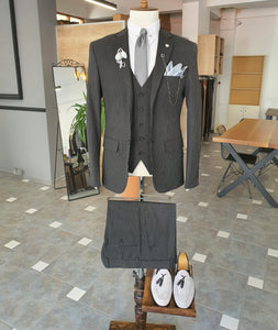 Giotto Black Slim Fit Notch Lapel Striped Suit-baagr.myshopify.com-suit-BOJONI