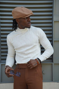 Thread Slim Fit Custom Design Half Turtleneck White Sweater