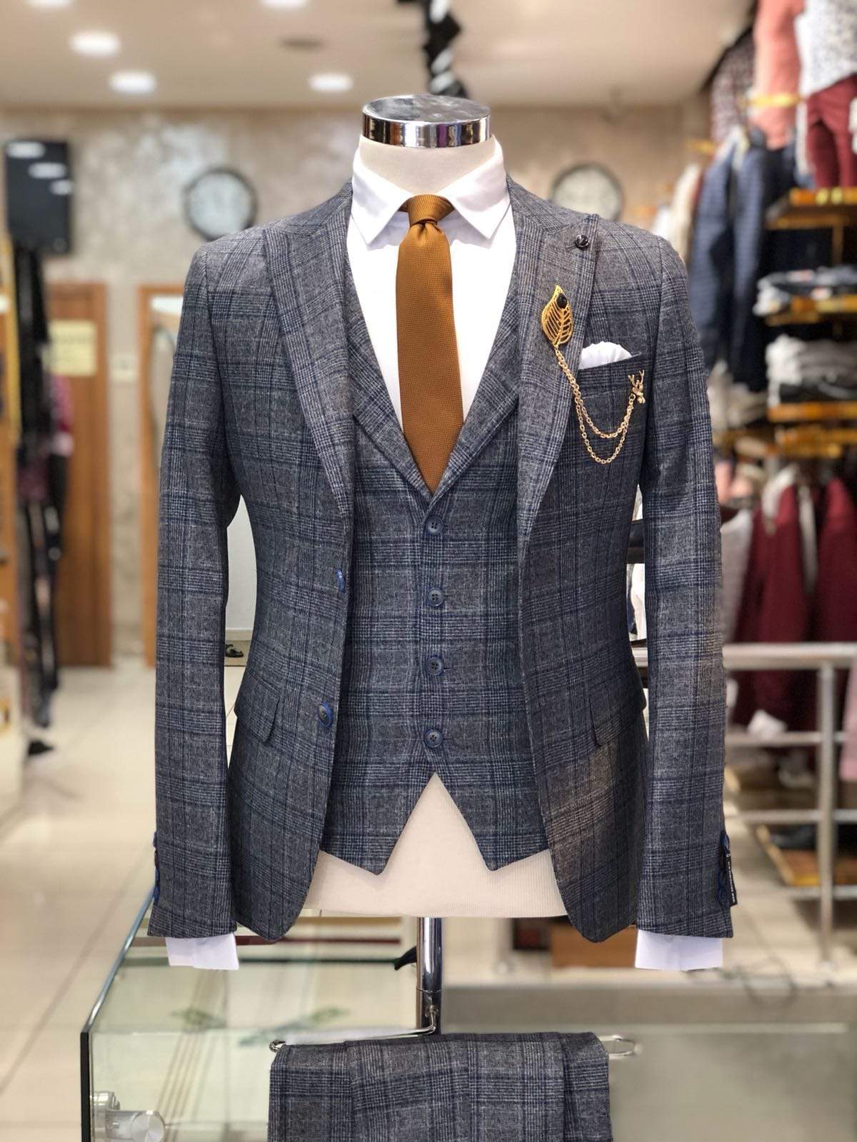 Slim-Fit Plaid Suit Vest Gray-baagr.myshopify.com-suit-BOJONI