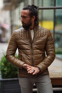 Thread Slim Fit Brown Faux Leather Jacket
