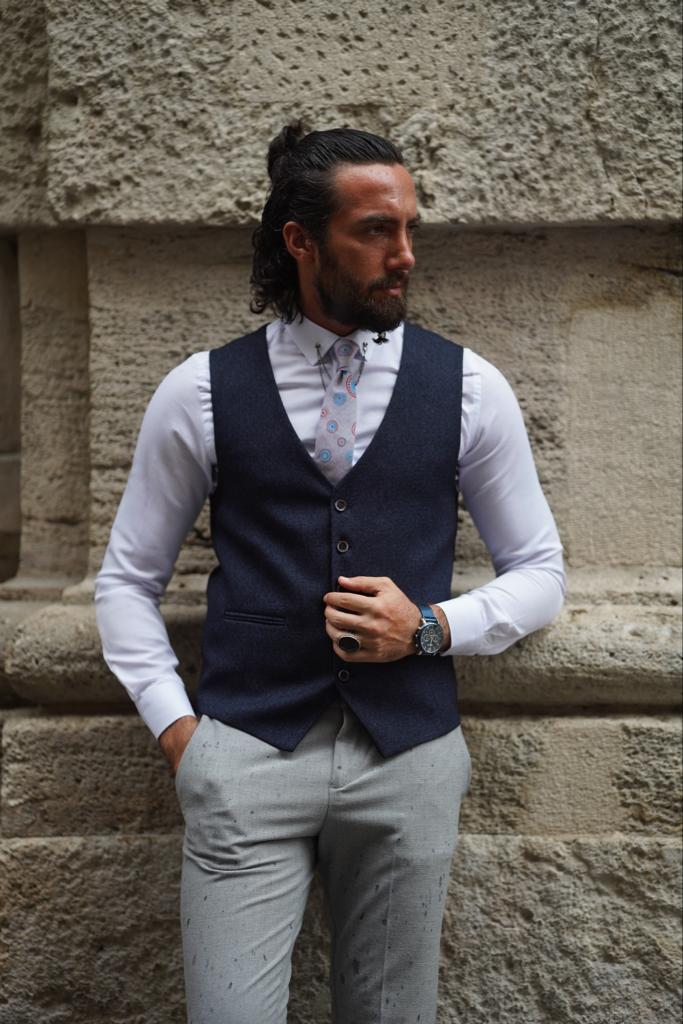 Thread Slim Fit Plaid Dark Blue Vest | VICLAN Thread Slim Fit Plaid Dark Blue Vest | VICLAN