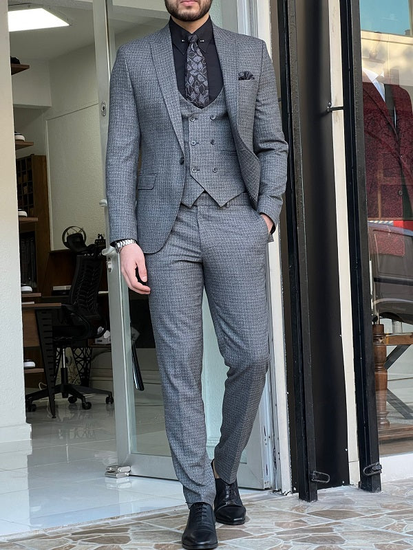 Bojoni Perris Gray Slim Fit Wool Suit 