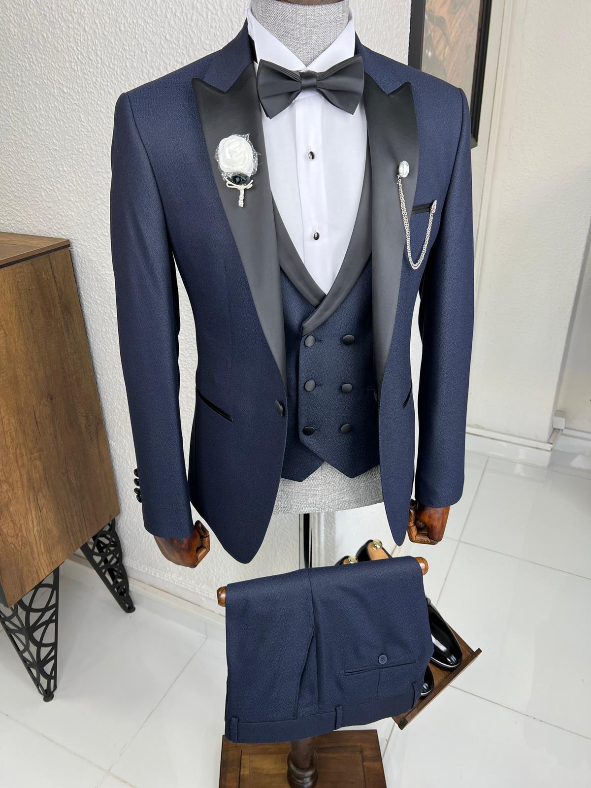 Luxe Slim Fit Dovetail Collared Navy Blue Tuxedo